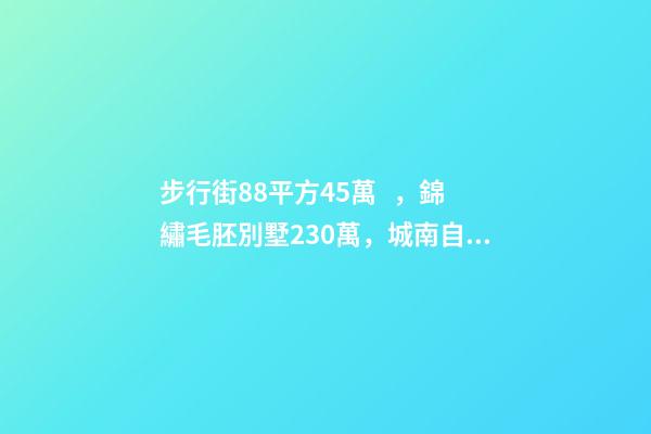 步行街88平方45萬，錦繡毛胚別墅230萬，城南自建房273平帶院165萬